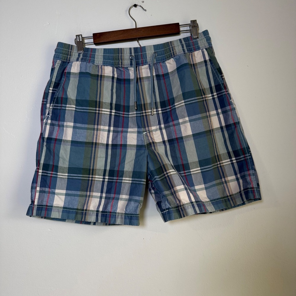 American Eagle Classic Plaid Drawstring Shorts Size M‎ Blue Green